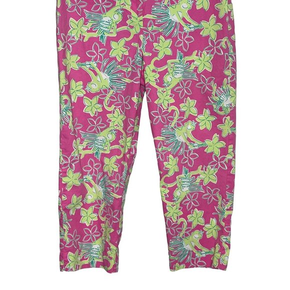 Lilly Pulitzer Pants Womens Petites 10P Cropped Pink Green Floral Hula Monkey - Picture 3 of 12